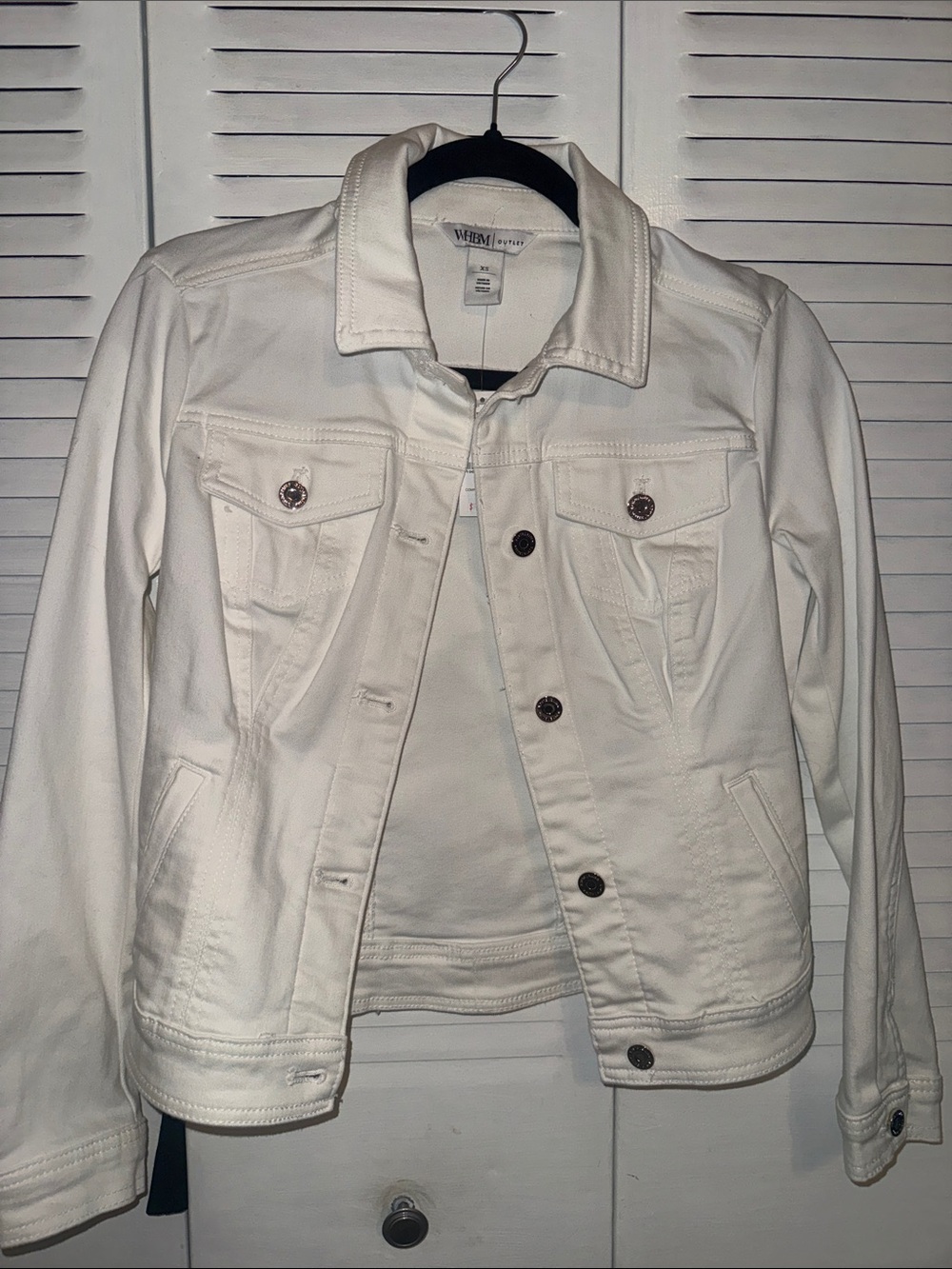 White House Black Market White Denim Jacket with gold buttons